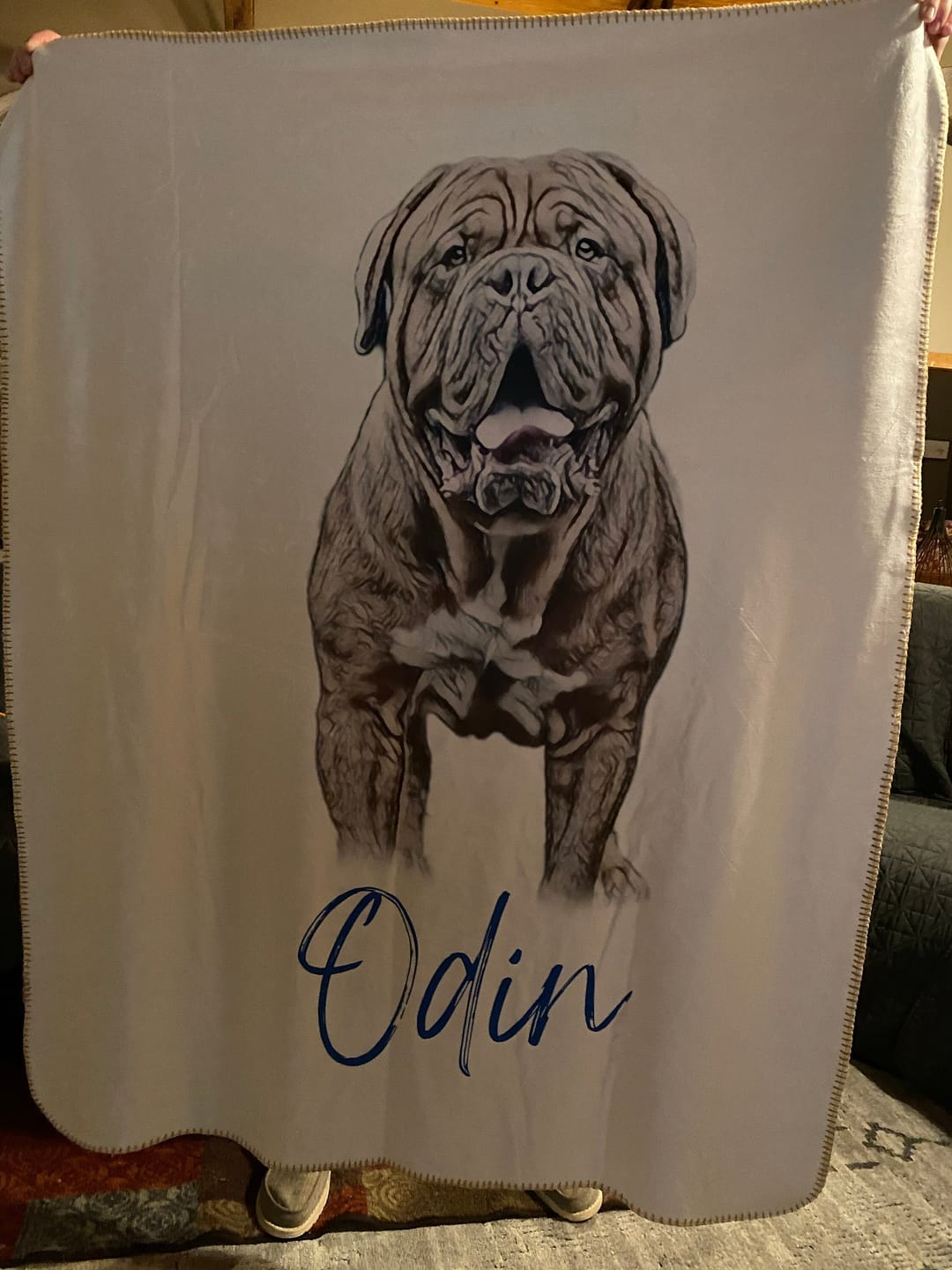 Customer photo review of Custom Pet Portrait Blanket: Personalized Dog or Cat Photo Blanket