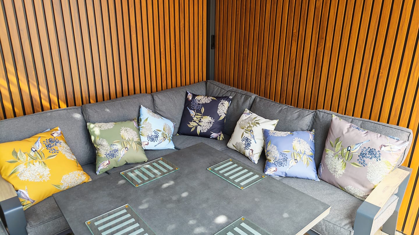 Customer photo review of Outdoor Garden Waterproof Cushion - Bird on Elderflower