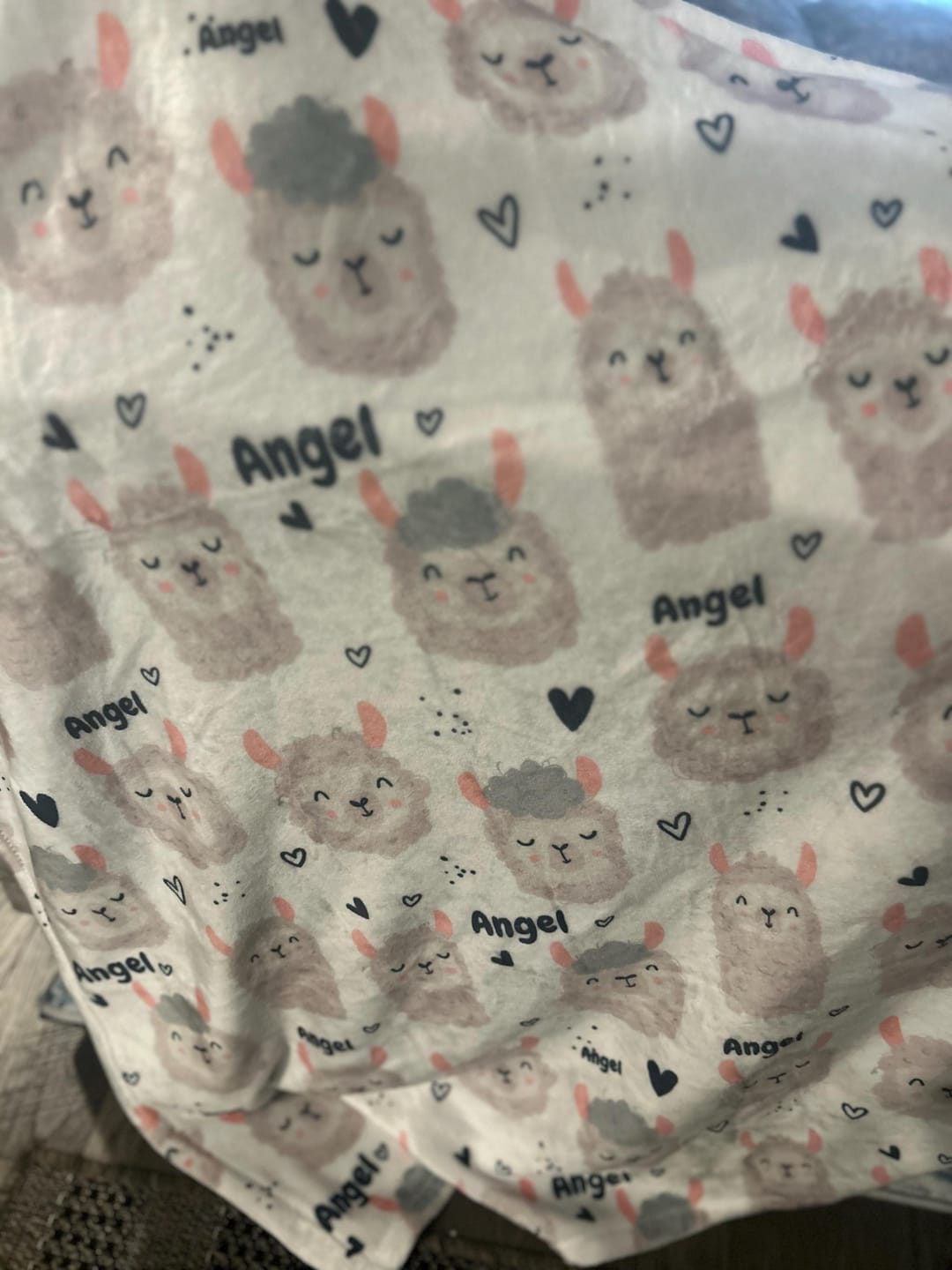 Customer photo review of Personalized Llama Blanket, Hand-Drawn Design, Baby Shower Gift