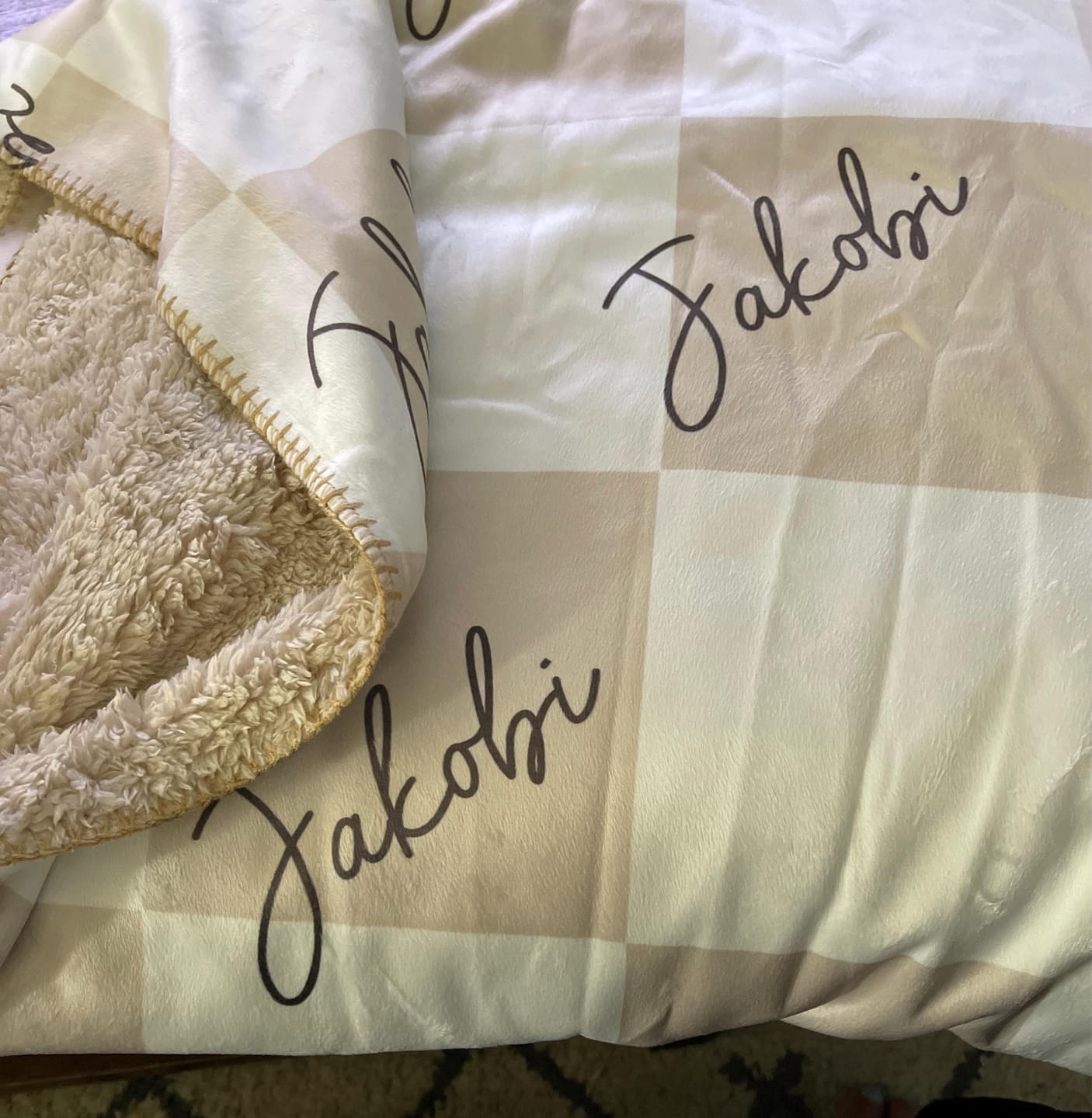 Customer photo review of Personalized Kids Minky Blanket: Custom Name, Soft Fleece or Sherpa