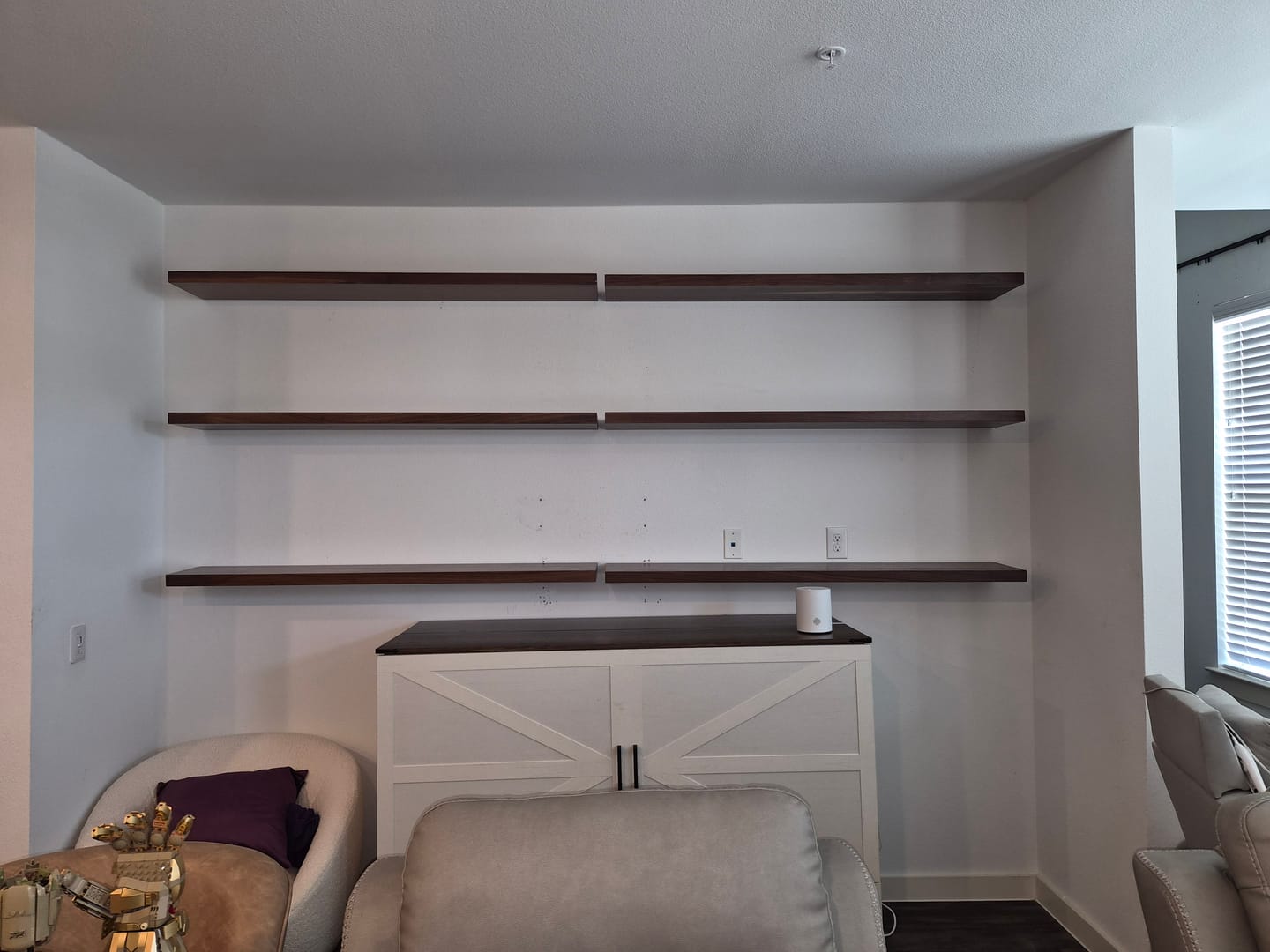 Customer photo review of Walnut Hardwood Floating Shelves