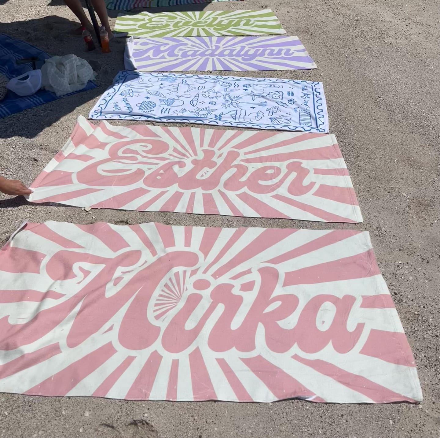 Customer photo review of Retro Burst Personalized Beach Towel: Custom Name Pool Towel