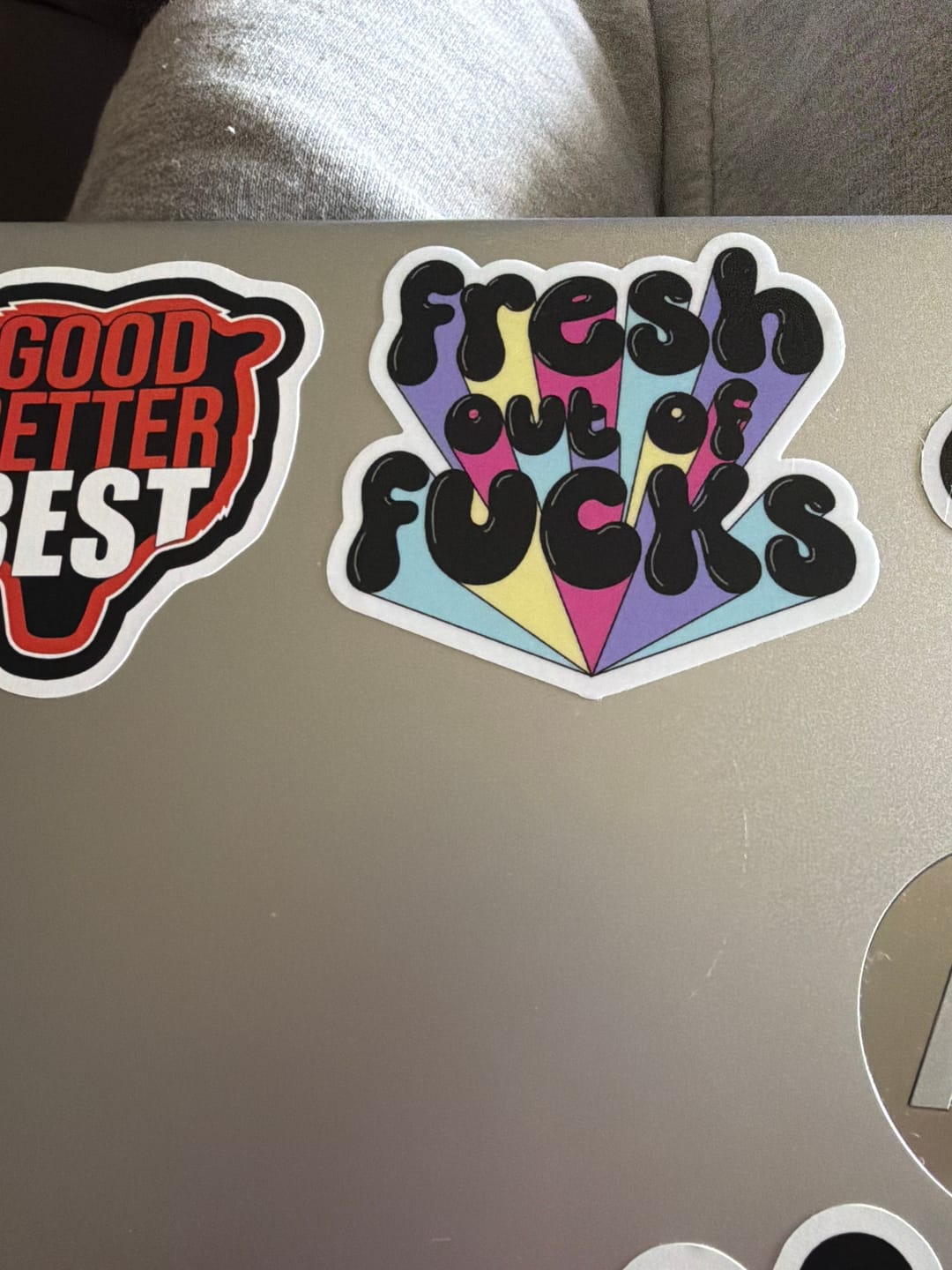 Customer photo review of "Fresh out of fucks" sticker