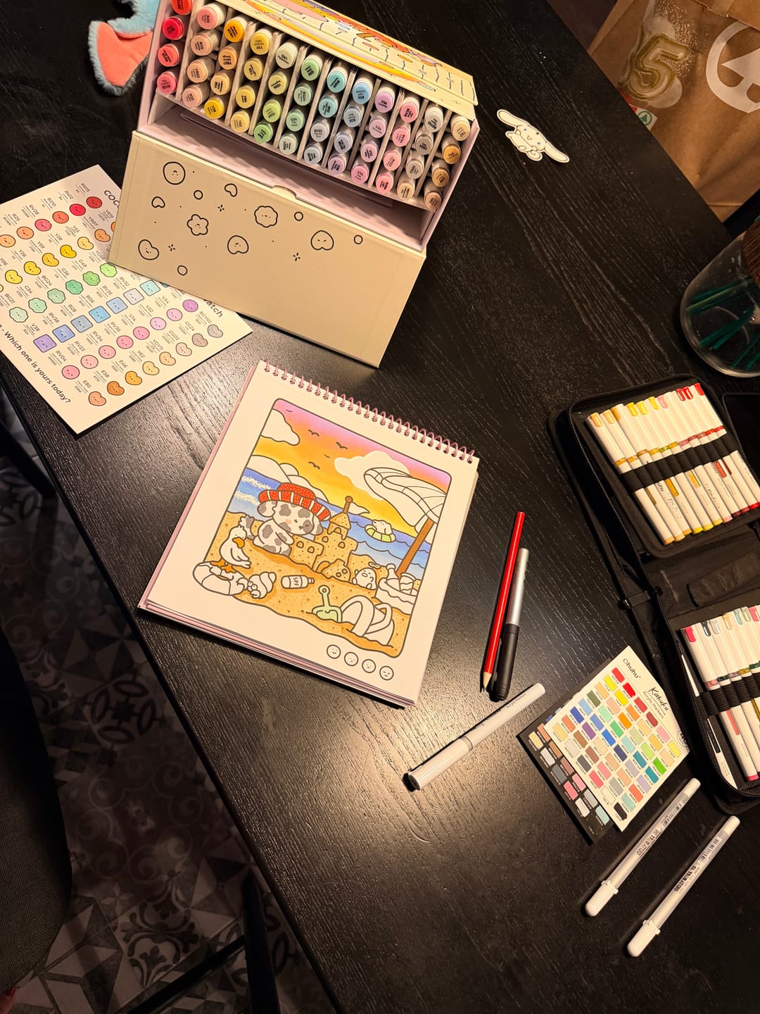 Customer photo review of Ohuhu x Coco Wyo Cozy Mood Coloring Kit, Honolulu B 48 Colors Alcohol Markers with Brush & Fine Dual Tips, Coloring Book with Mood Tracker Pages