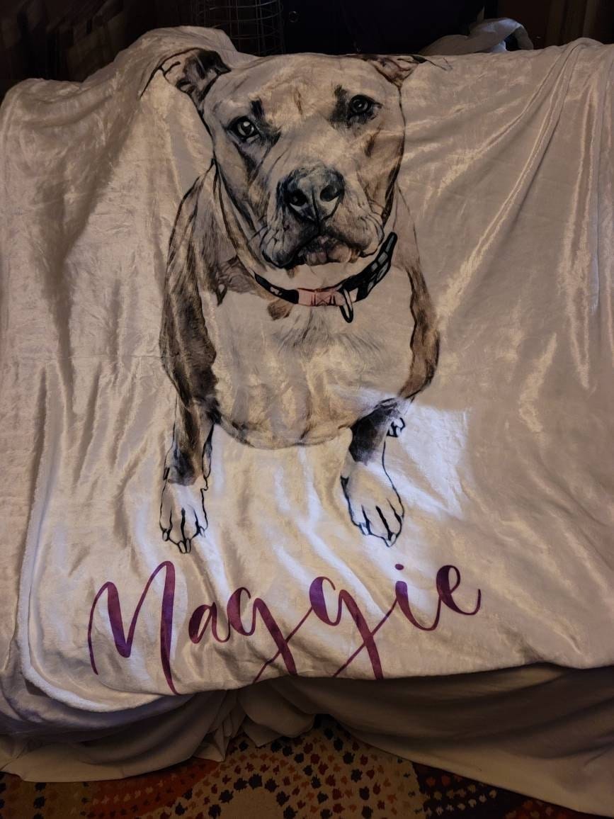 Customer photo review of Custom Pet Portrait Blanket: Personalized Dog or Cat Photo Blanket