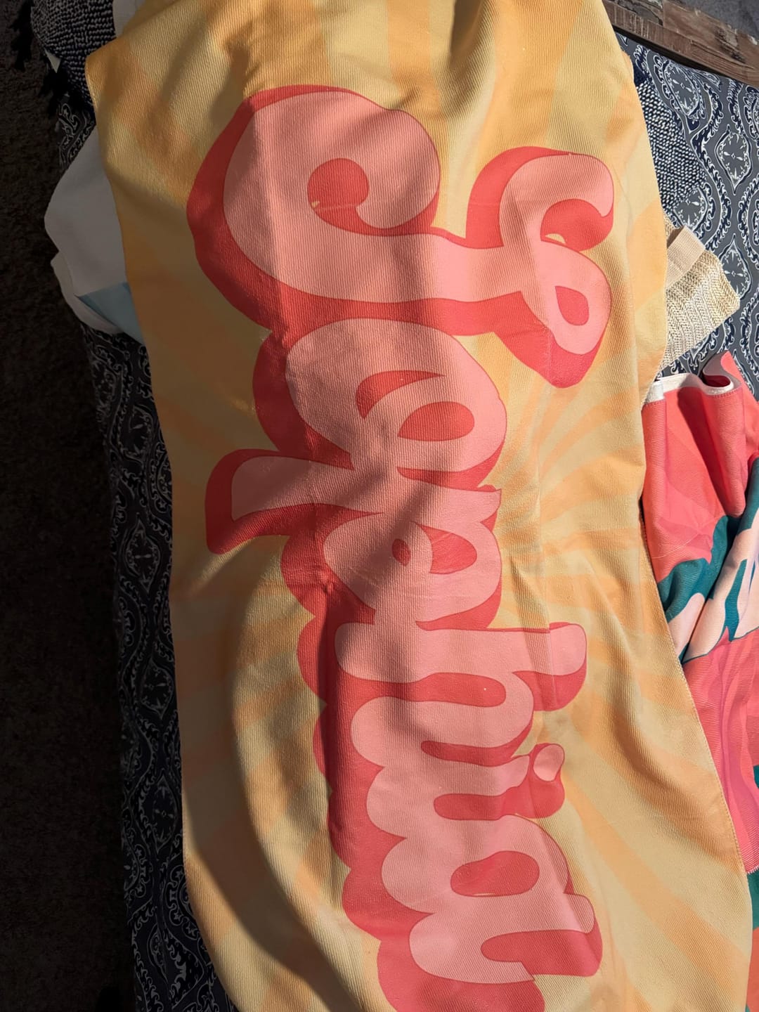 Customer photo review of Personalized Retro Beach Towel: Groovy Custom Name Bath Towel