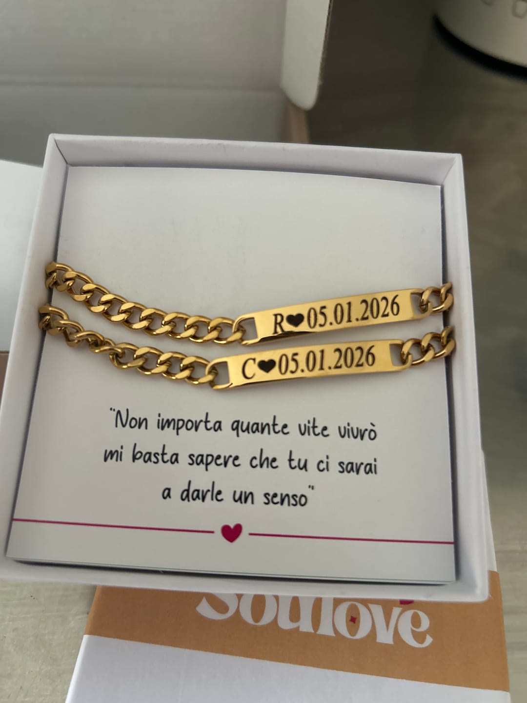 Customer photo review of Coppia di Bracciali Amore Eterno Personalizzati con incisione