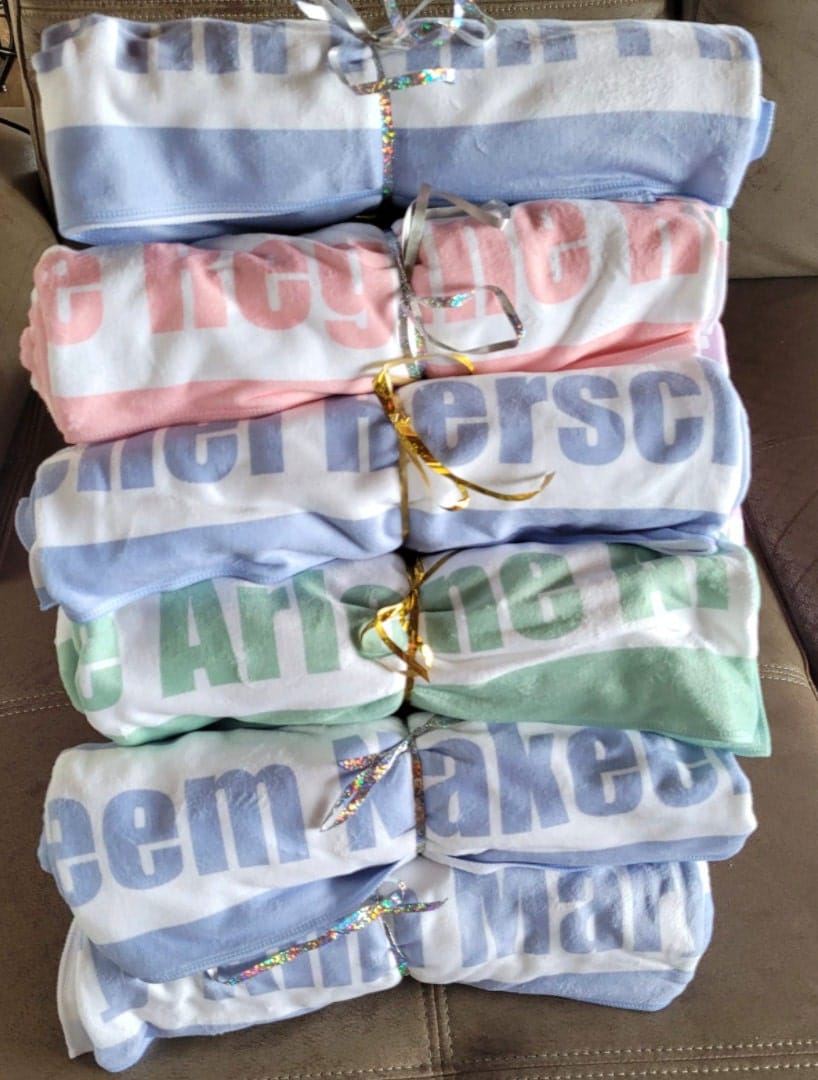 Customer photo review of Personalized Stripe Beach Towel: Custom Name Bath & Pool Towel