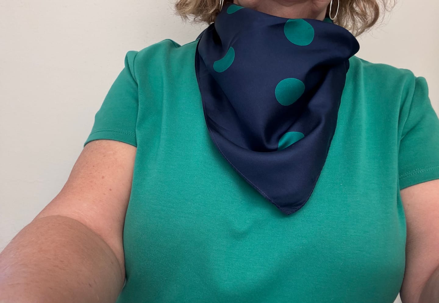 Customer photo review of Pristine Kreier Navy and Green Spotted Vintage Silk Scarf