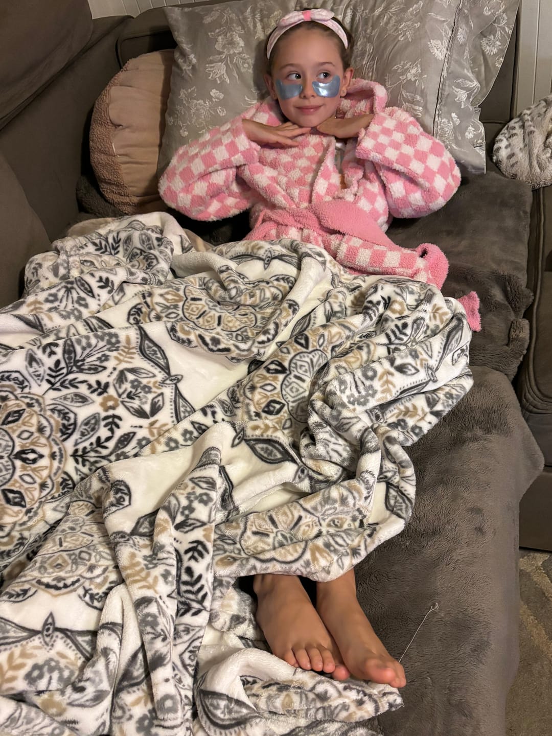 Customer photo review of Childrens Check Print Hooded Robe