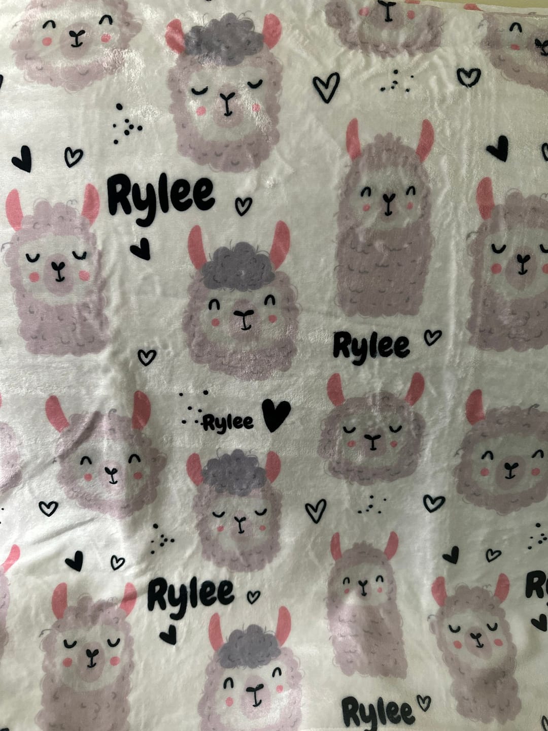 Customer photo review of Personalized Llama Blanket, Hand-Drawn Design, Baby Shower Gift