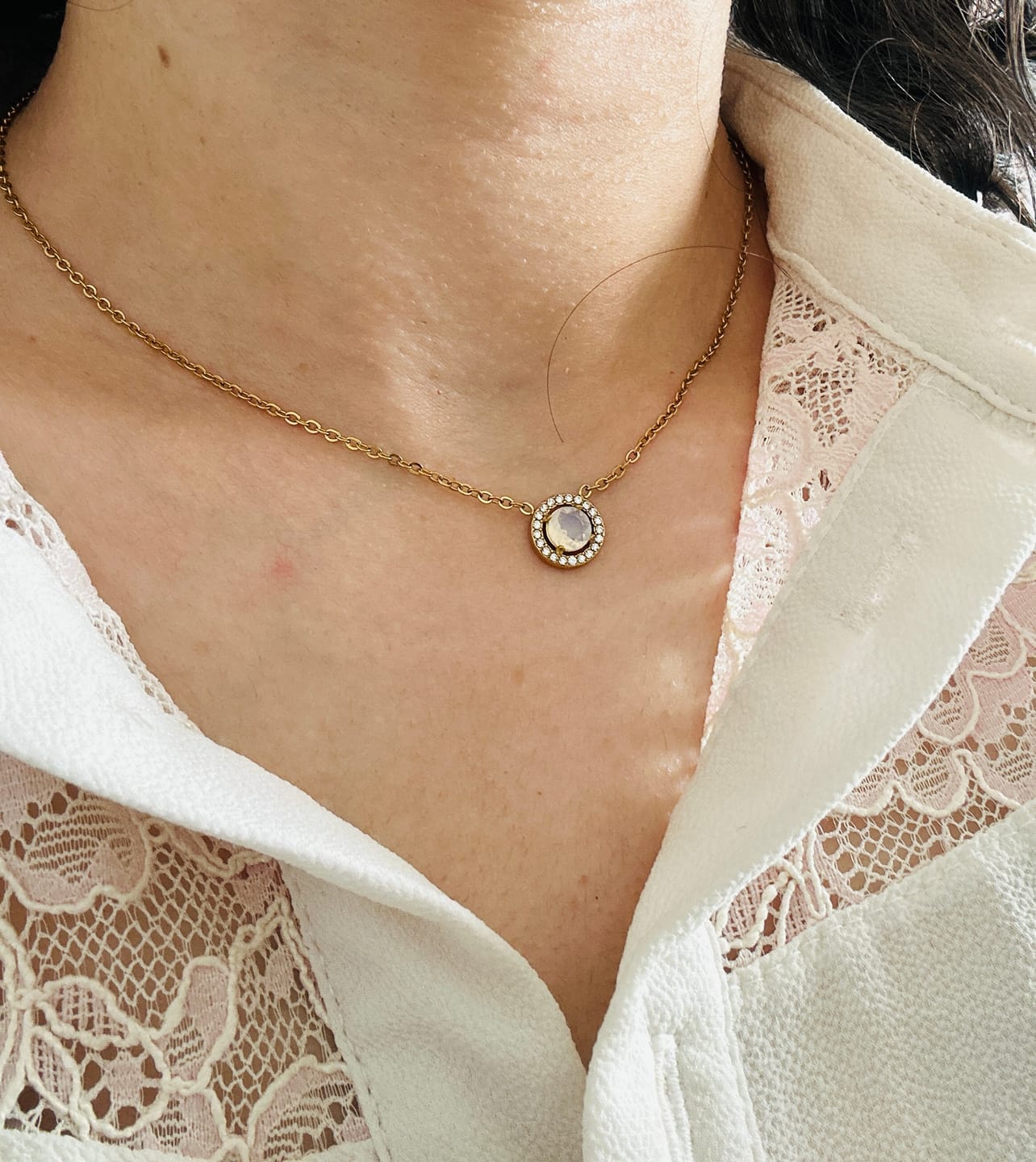 Customer photo review of Gold Monet Crystal Necklace