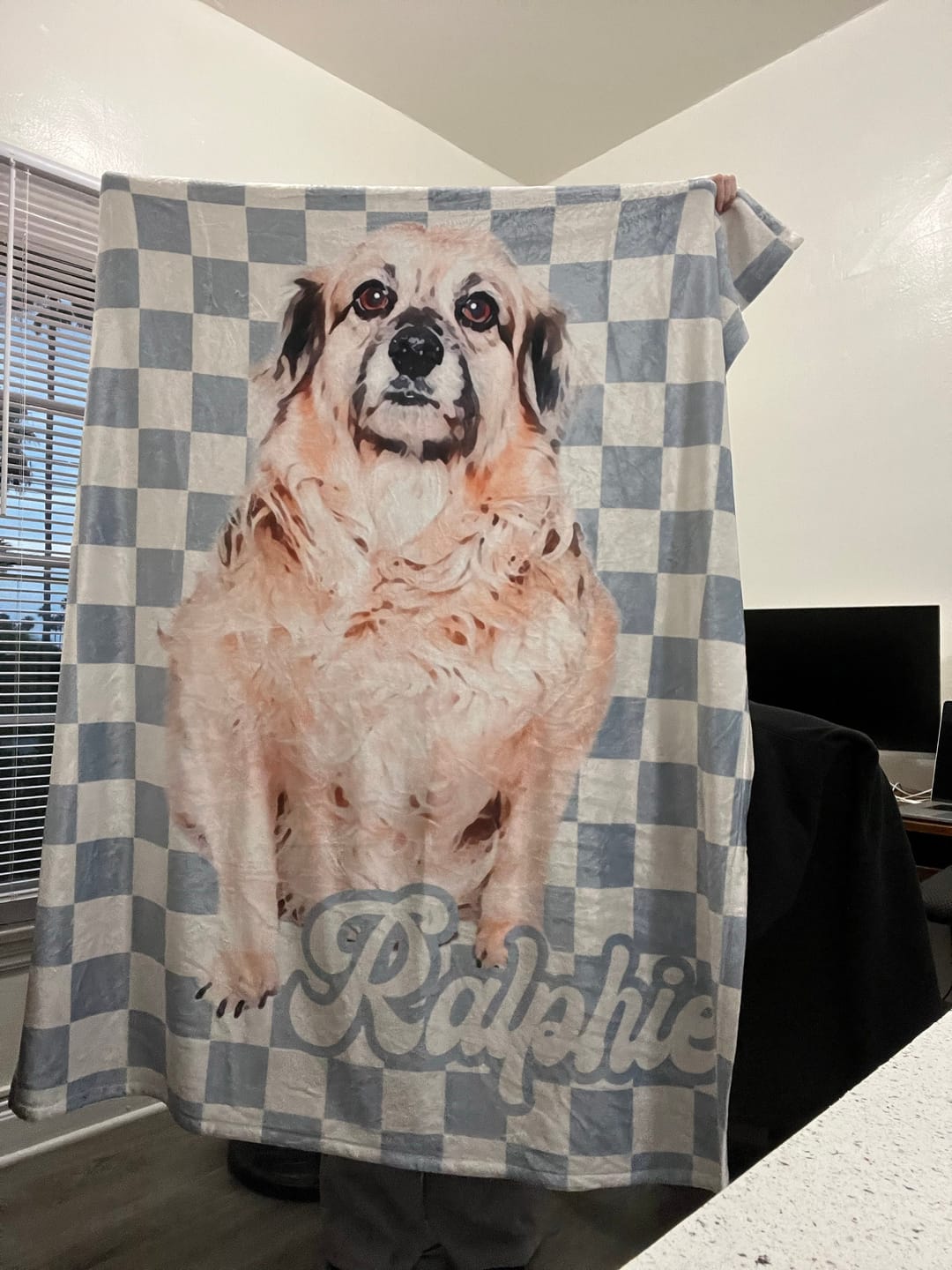 Customer photo review of Custom Pet Photo Blanket: Checkerboard Dog or Cat Blanket