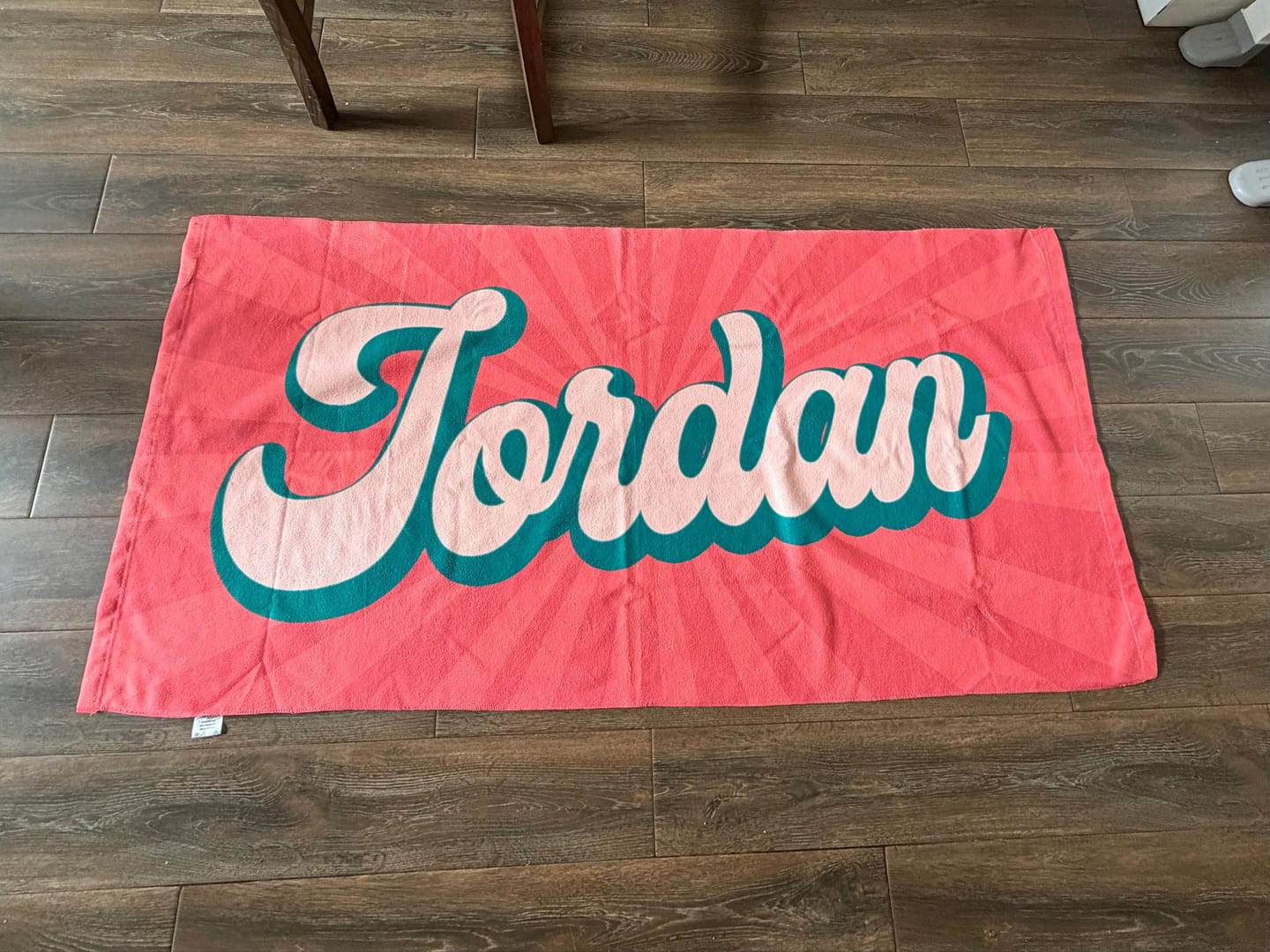 Customer photo review of Personalized Retro Beach Towel: Groovy Custom Name Bath Towel
