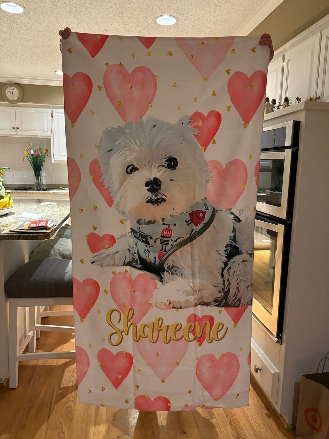 Customer photo review of Custom Pet Portrait Beach Towel: Personalized Dog Photo Gift
