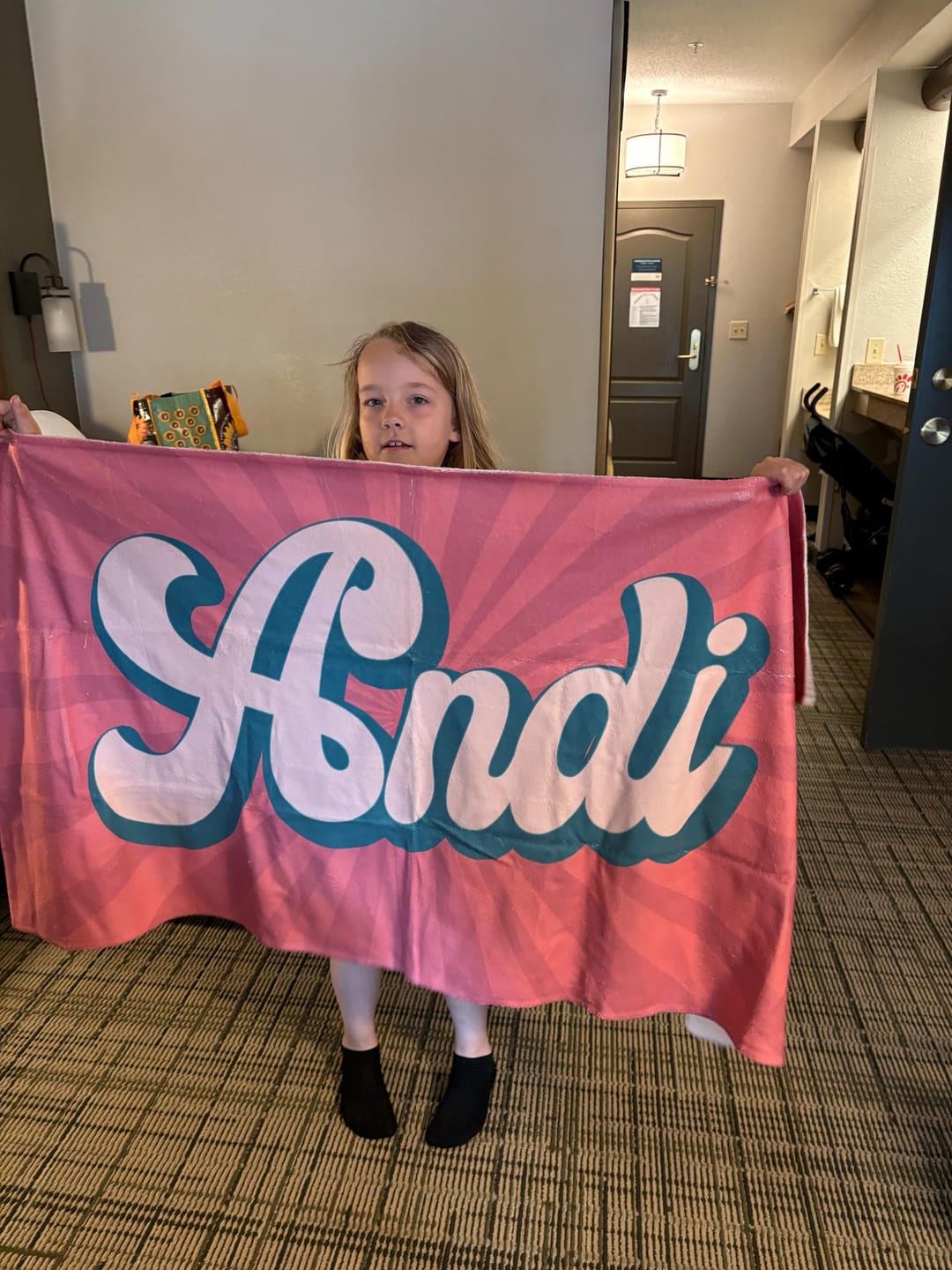 Customer photo review of Personalized Retro Beach Towel: Groovy Custom Name Bath Towel