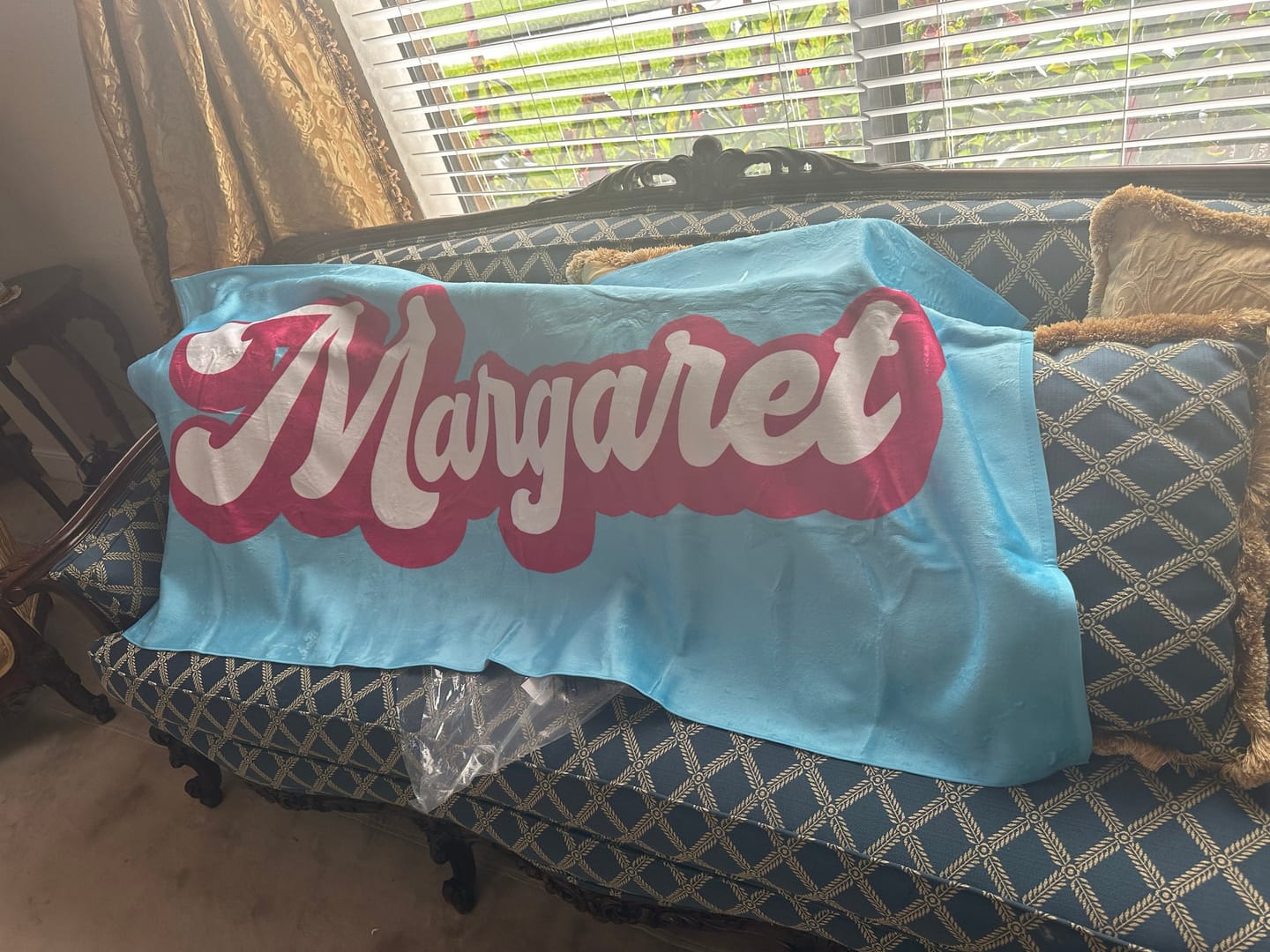 Customer photo review of Personalized Retro Beach Towel: Custom Name, Vacation Gift
