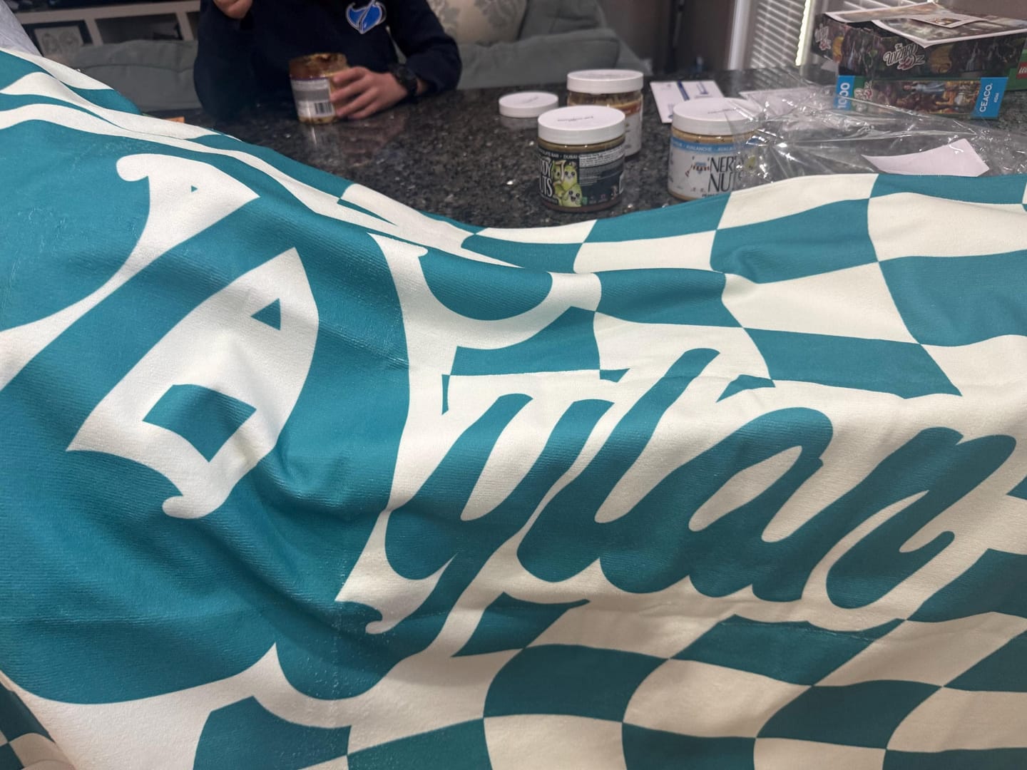 Customer photo review of Personalized Retro Checker Beach Towel: Custom Name Gift