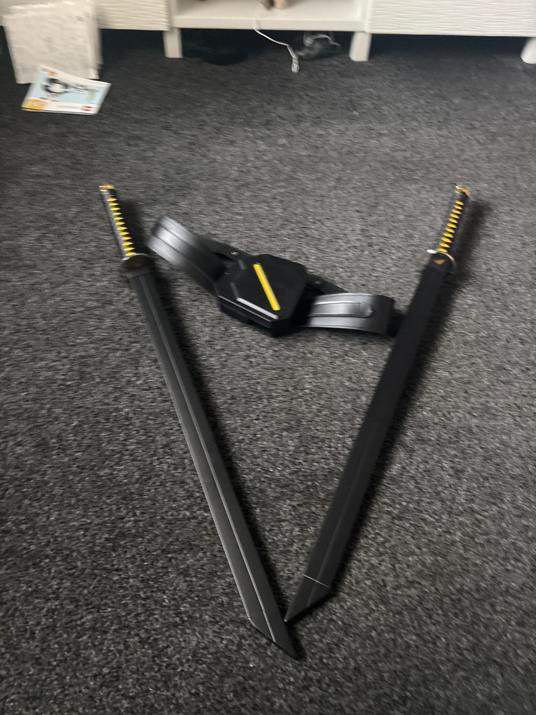 Customer photo review of Deadpool Vs Wolverine Display (Straight) Katana Pair and Harness