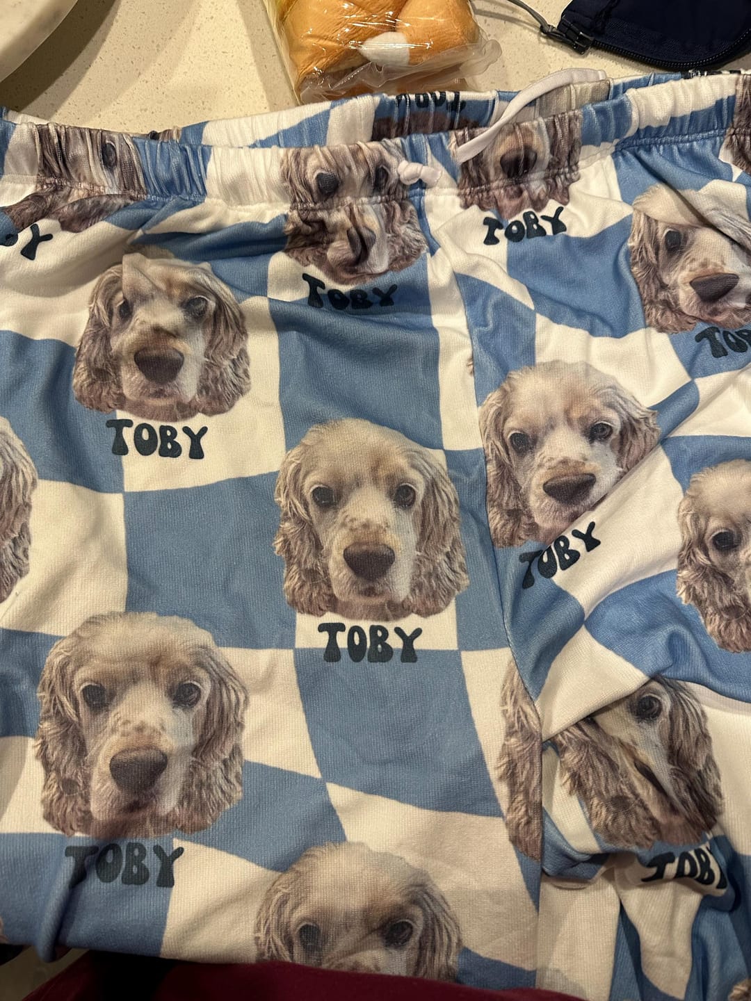 Customer photo review of Custom Pet/Person Portrait Pajama Shorts: Personalized Dog Photo Pants