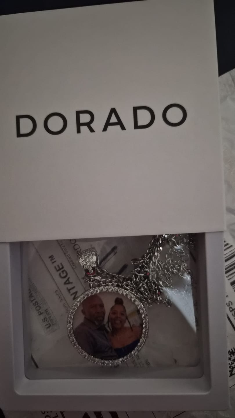 Customer photo review of Iced Circle Photo Pendant