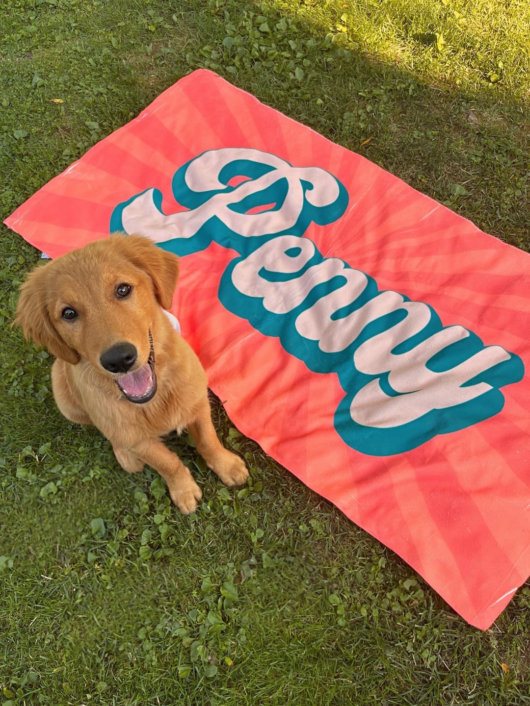 Customer photo review of Personalized Retro Beach Towel: Groovy Custom Name Bath Towel