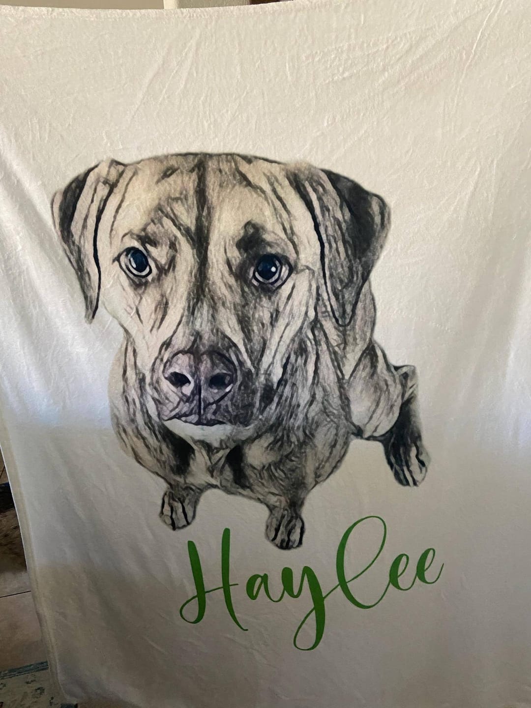 Customer photo review of Custom Pet Portrait Blanket: Personalized Dog or Cat Photo Blanket