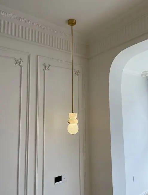 Customer photo review of Alabaster Totem Pendant Light With Brass Or White Frame, Three Sizes