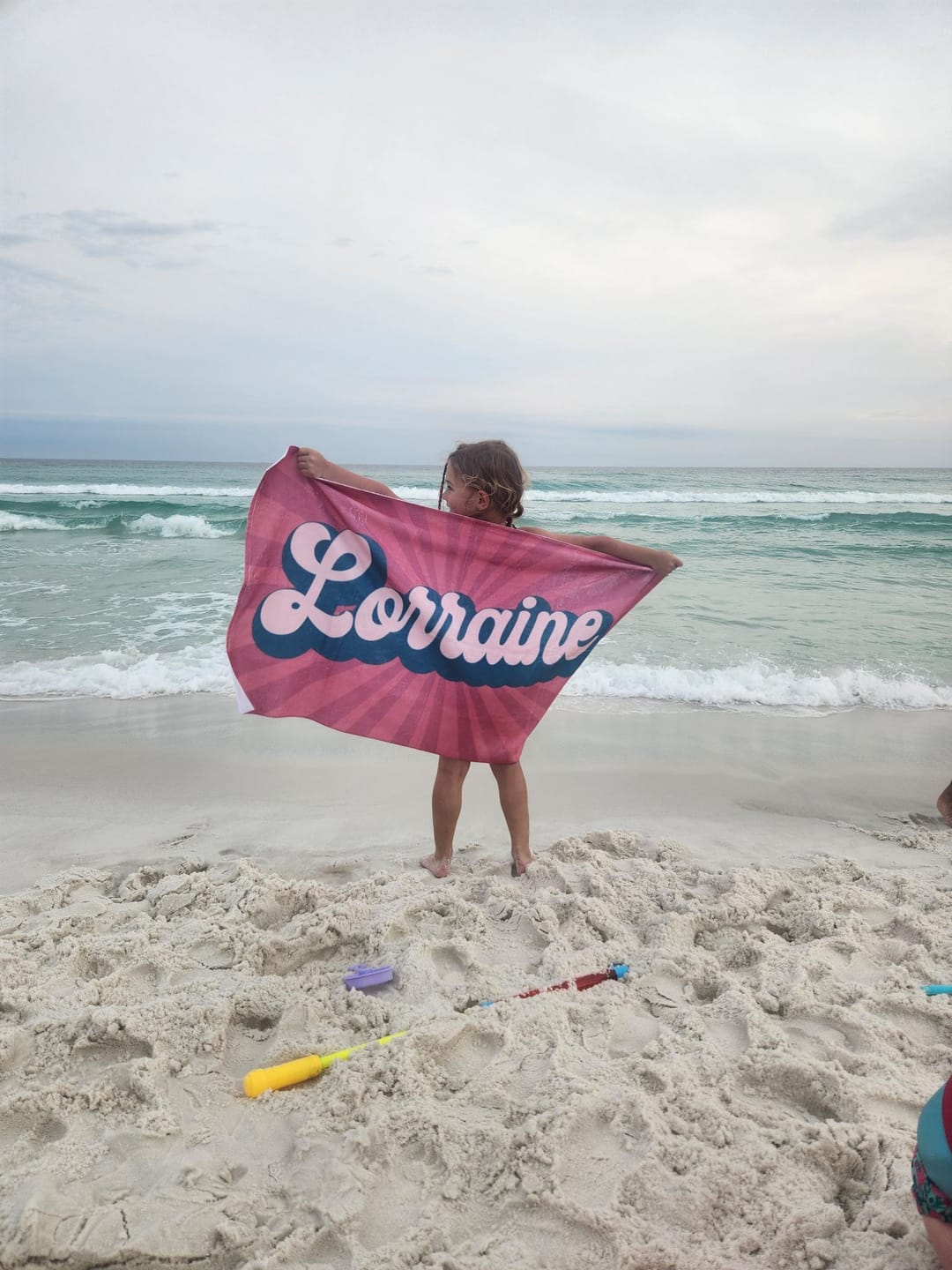 Customer photo review of Personalized Retro Beach Towel: Groovy Custom Name Bath Towel