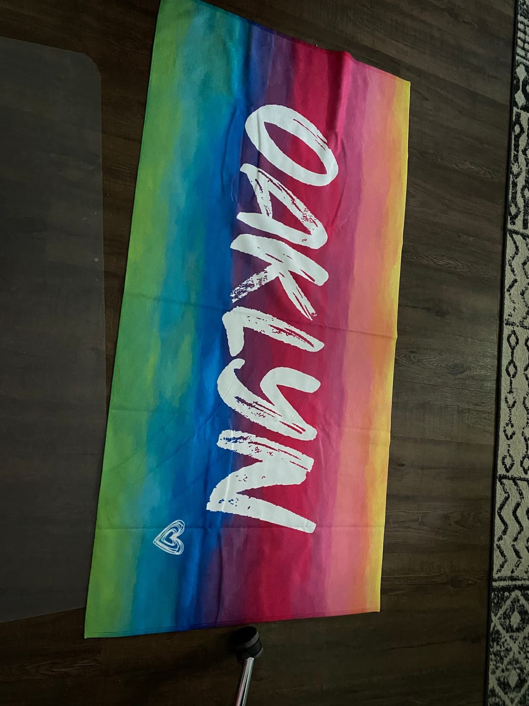 Customer photo review of Personalized Tie Dye Beach Towel: Custom Name Pool Towel