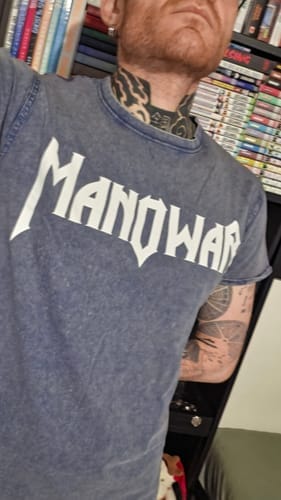 Customer photo review of MANOWAR T-SHIRT BLUE ACID WASH VINTAGE LOGO