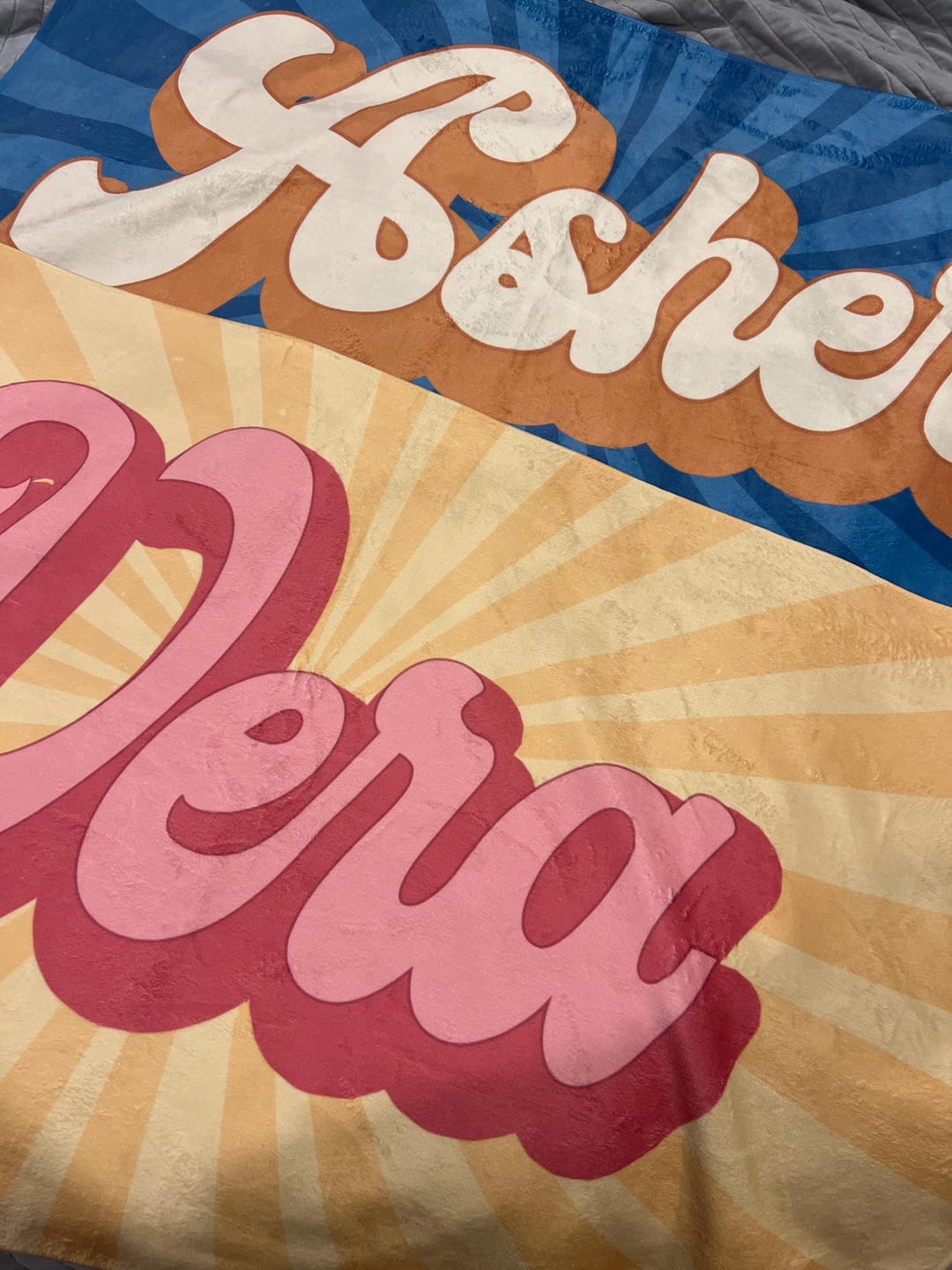 Customer photo review of Personalized Retro Beach Towel: Groovy Custom Name Bath Towel