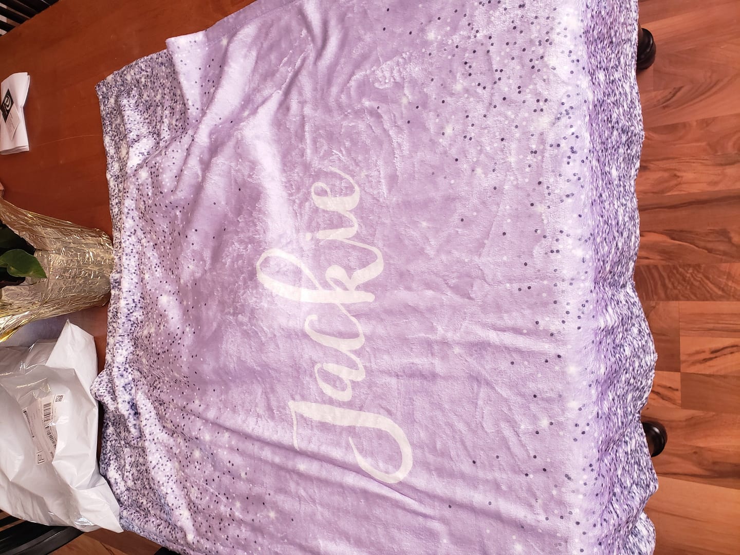 Customer photo review of Sparkling Glitter Personalized Minky Blanket: Plush Fleece Gift