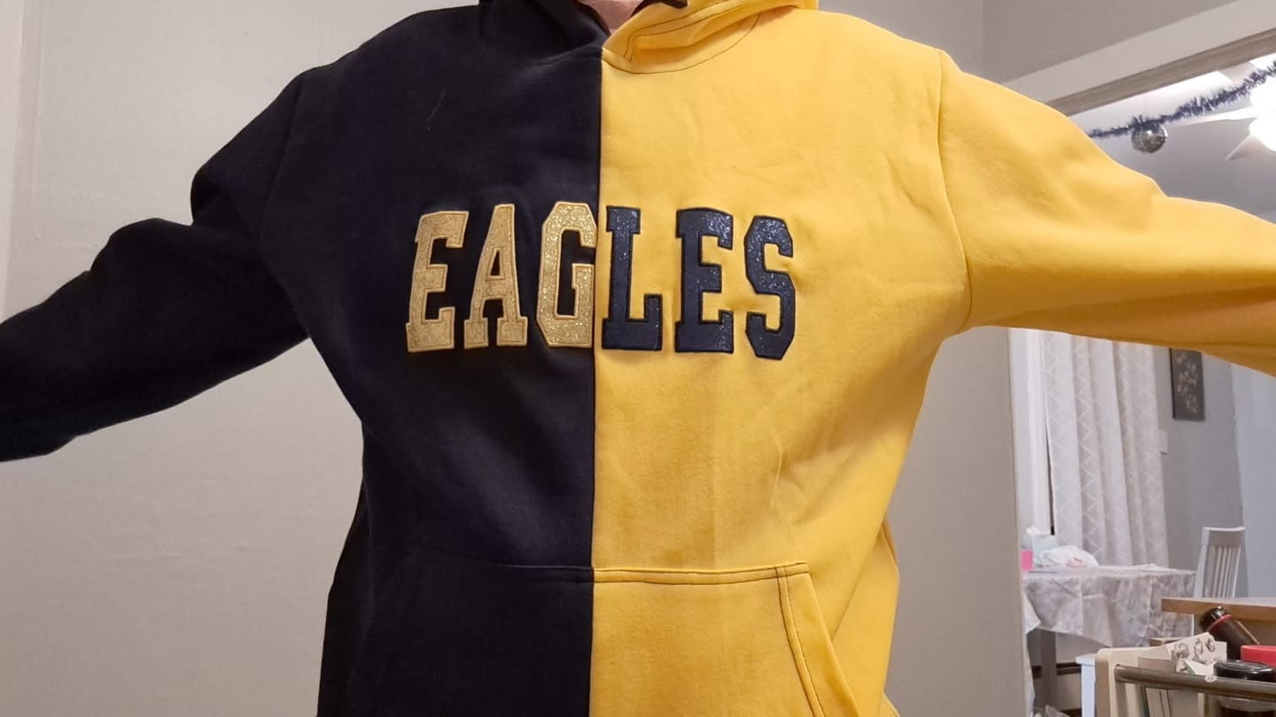 Customer photo review of Custom Glitter Embroidered Two Tone Sweatshirt | Gifts for Sports Mom
