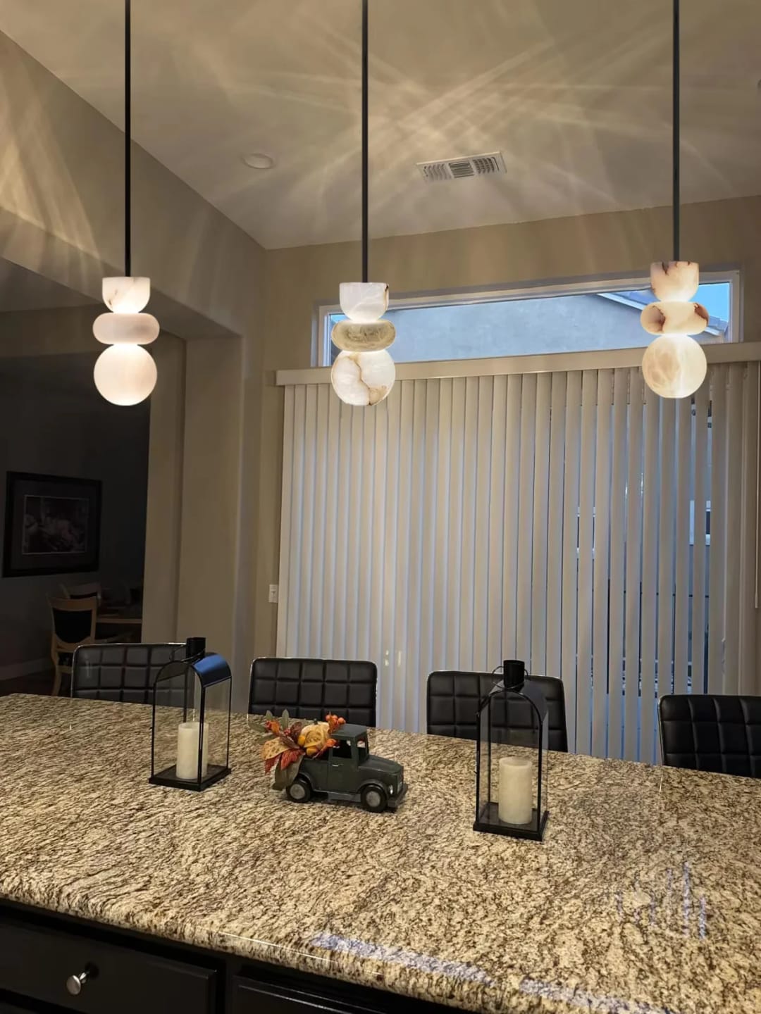 Customer photo review of Alabaster Totem Pendant Light With Brass Or White Frame, Three Sizes