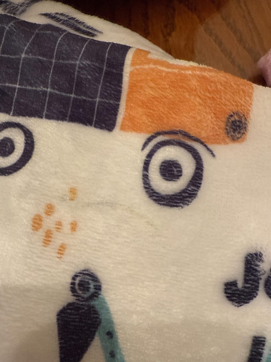 Customer photo review of Personalized Kids Construction Blanket – Custom Name Embroidered, Minky or Sherpa