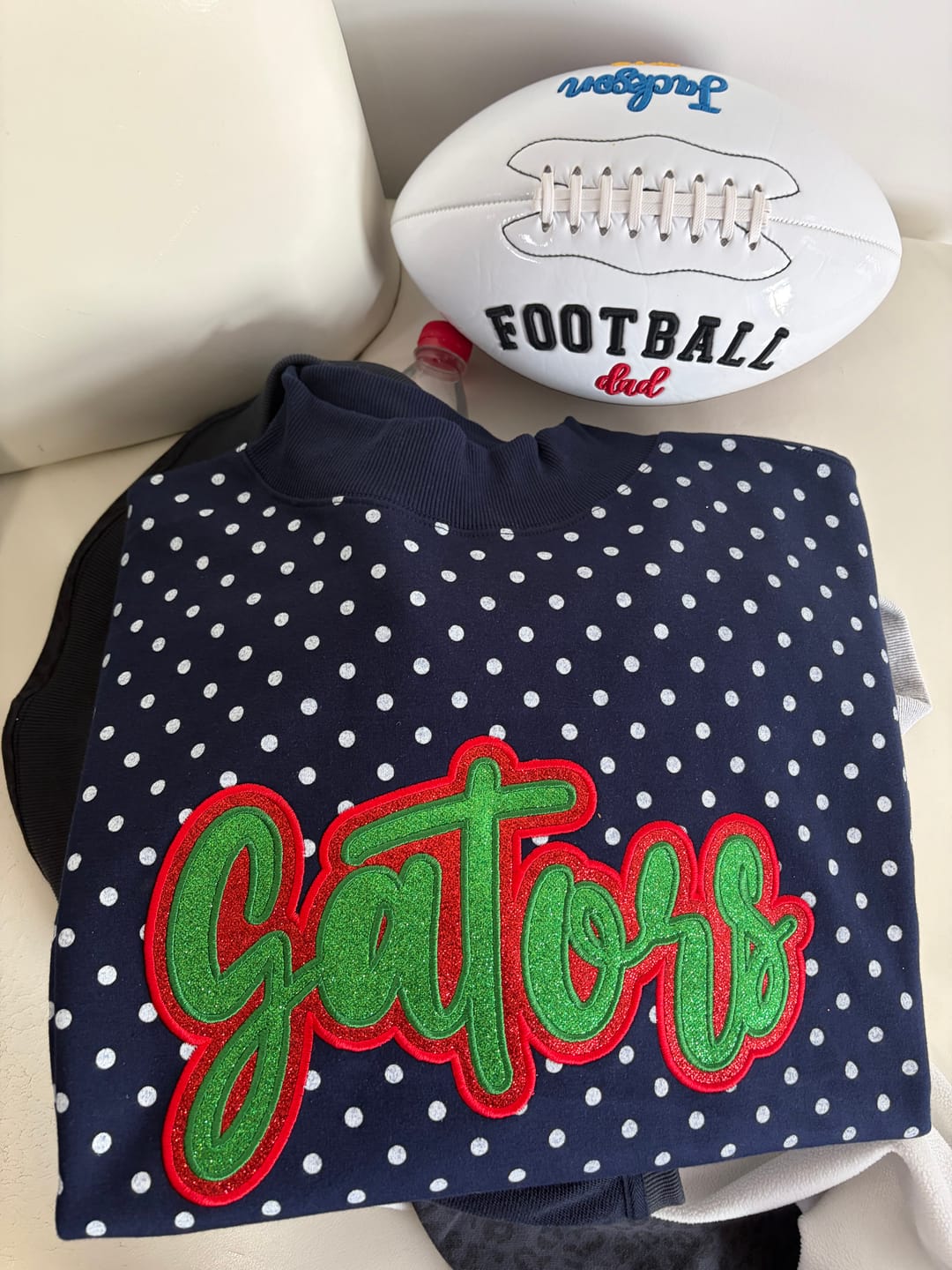 Customer photo review of Custom Glitter Team Name Polka Dot Mockneck | Game Day Wear