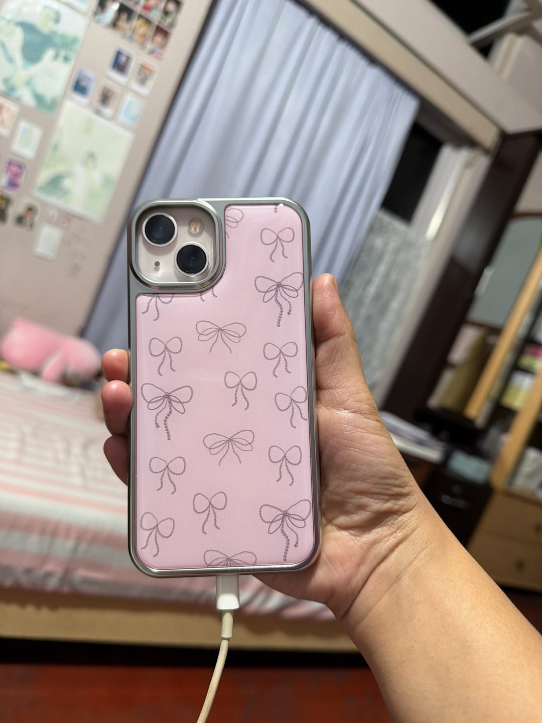 Customer photo review of Cute Pink Bow High Quality Silver Bumper Pre-Order iPhone Case