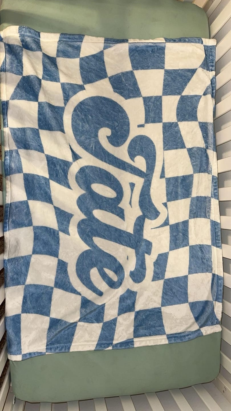 Customer photo review of Personalized Checker Design Blanket – Custom Minky or Sherpa