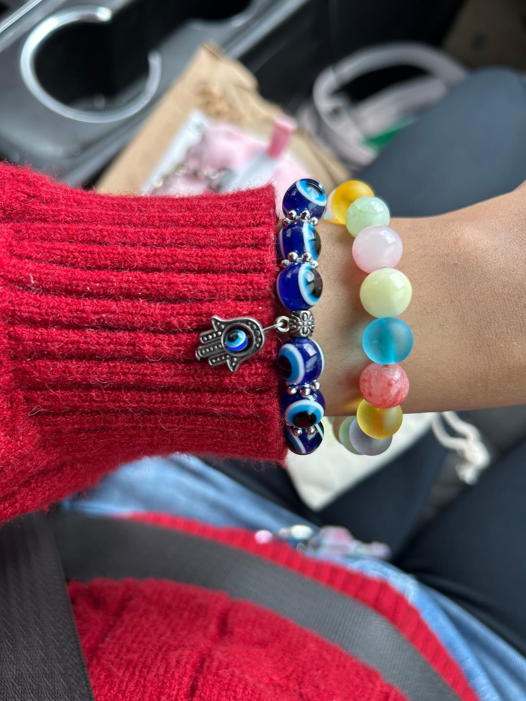 Customer photo review of FuAttract Protection Luck & Balance Hamsa Hand Evil Eye Charm Spiritual Bracelet