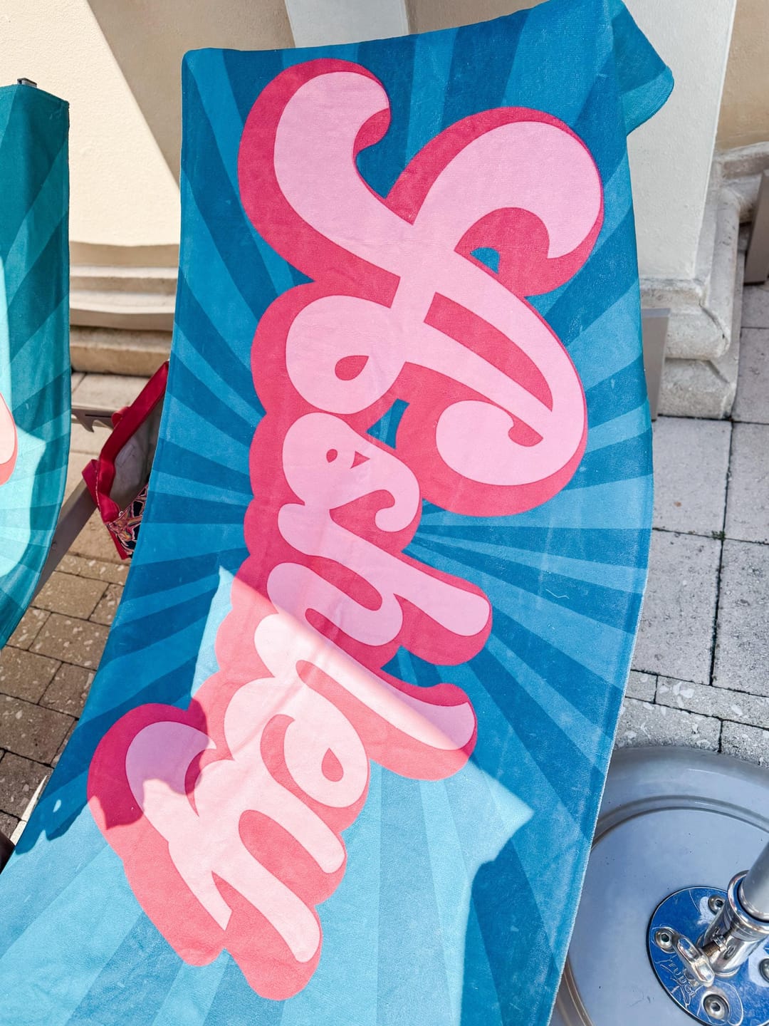 Customer photo review of Personalized Retro Beach Towel: Groovy Custom Name Bath Towel