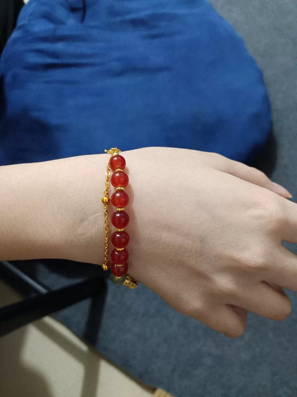 Customer photo review of FuAttract Good Fortune & Prosperity Hetian Jade Peanut Charm Double Layer Luck Bracelet