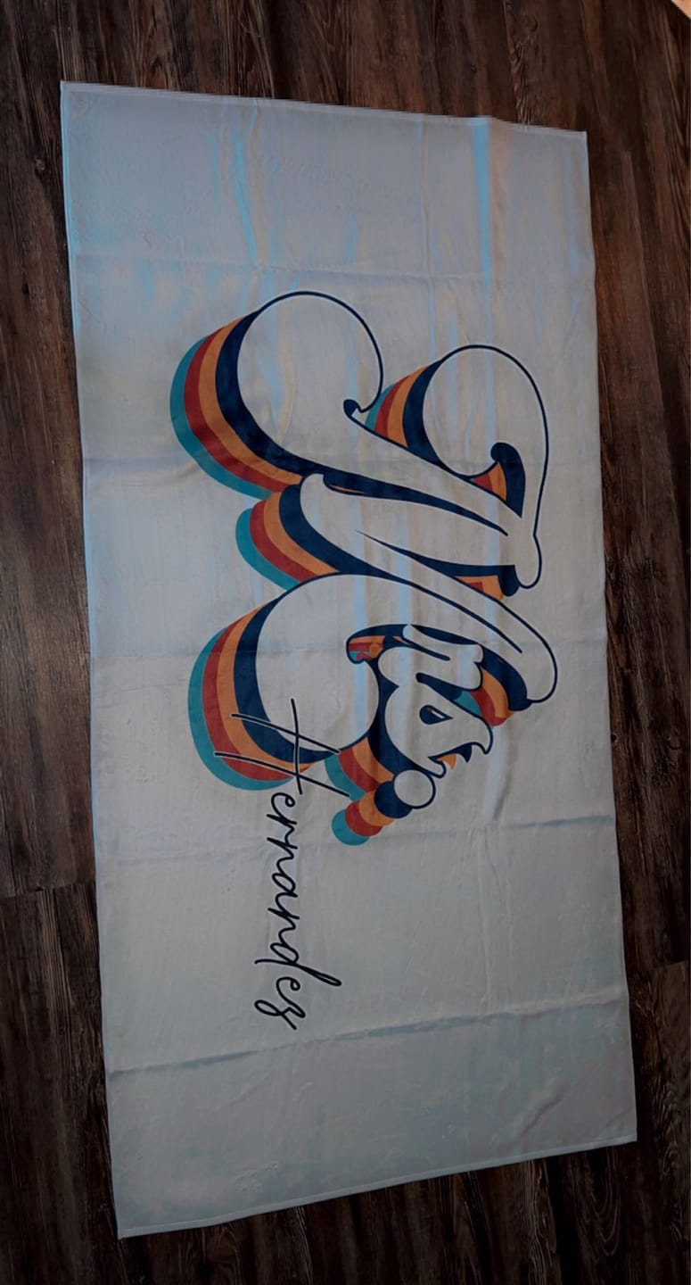 Customer photo review of Personalized Mr. or Mrs. Beach Towel: Honeymoon Gift