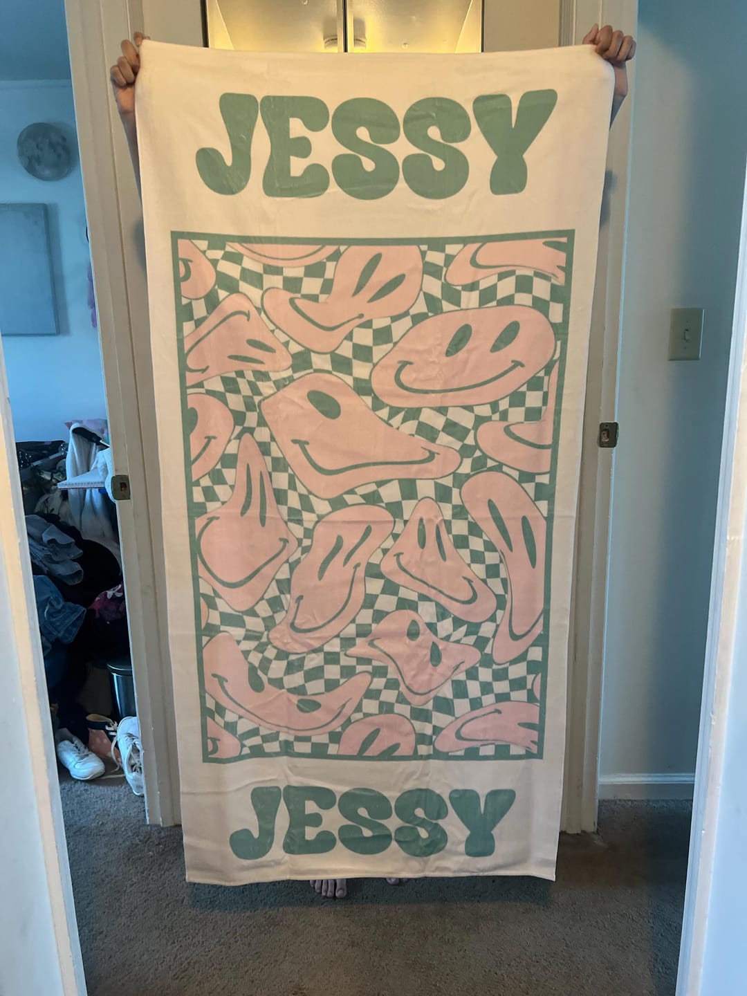 Customer photo review of Retro Floral Personalized Beach Towel: Custom Name Vacation Gift