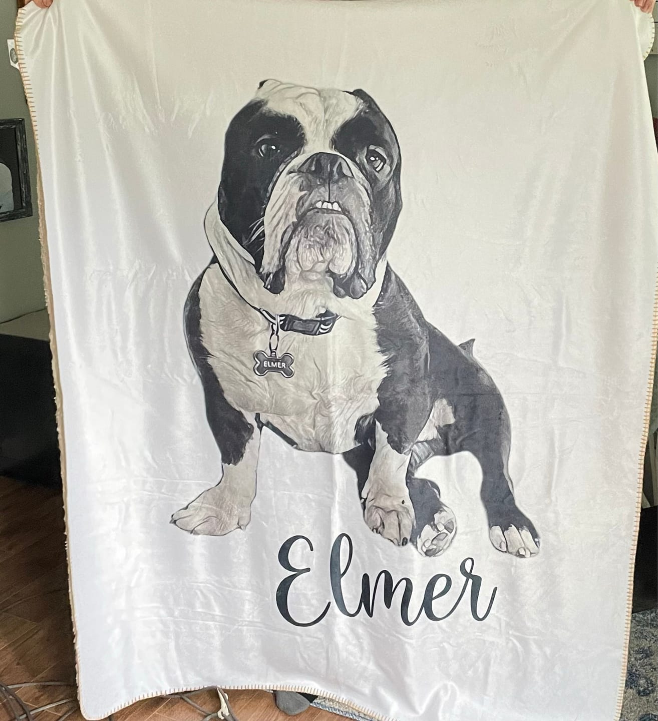 Customer photo review of Custom Pet Portrait Blanket: Personalized Dog or Cat Photo Blanket