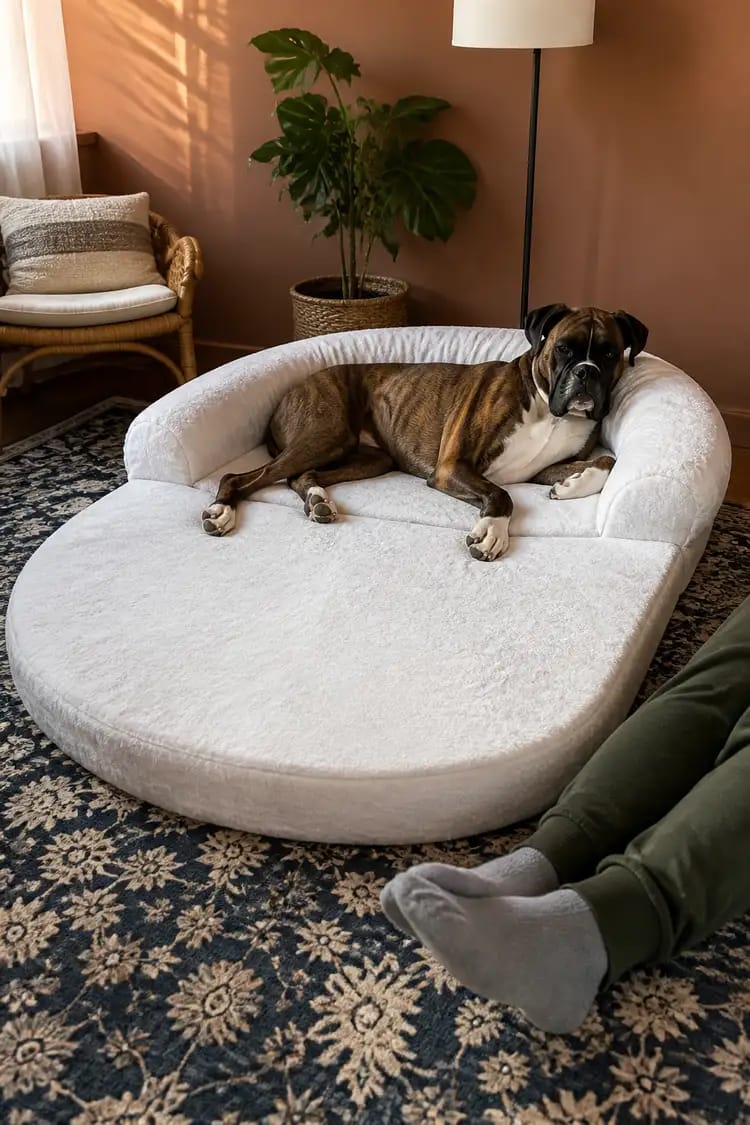 Customer photo review of The Human Dog Bed: A Sofa for You & Your Pet