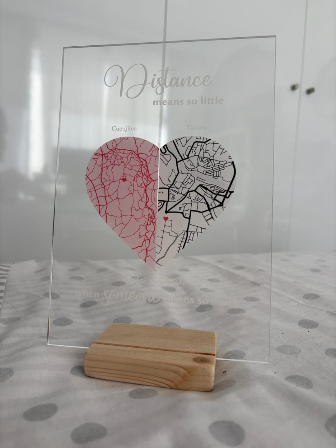 Customer photo review of Placa "Distance Means So Little" c/ Mapas Personalizados