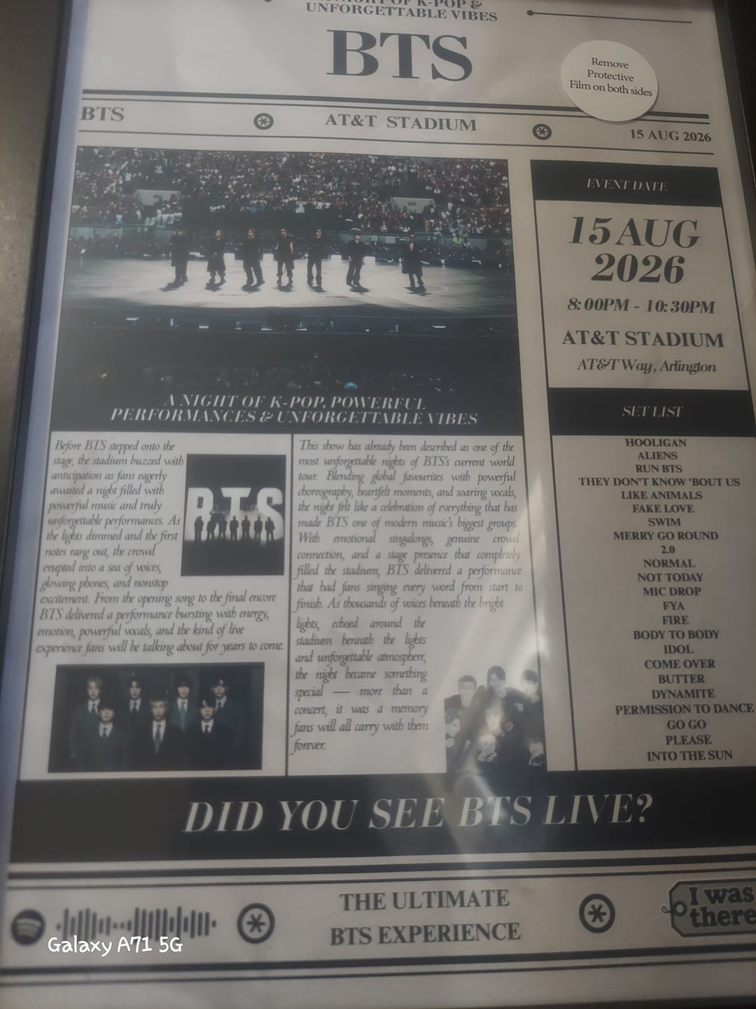 Customer photo review of BTS - Personalised Newspaper Style Concert Poster (USA Tour)