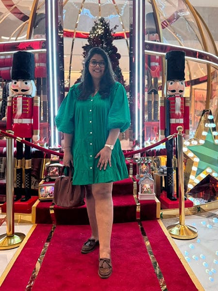Customer photo review of Anna Forest Green Cotton Midi Dress
