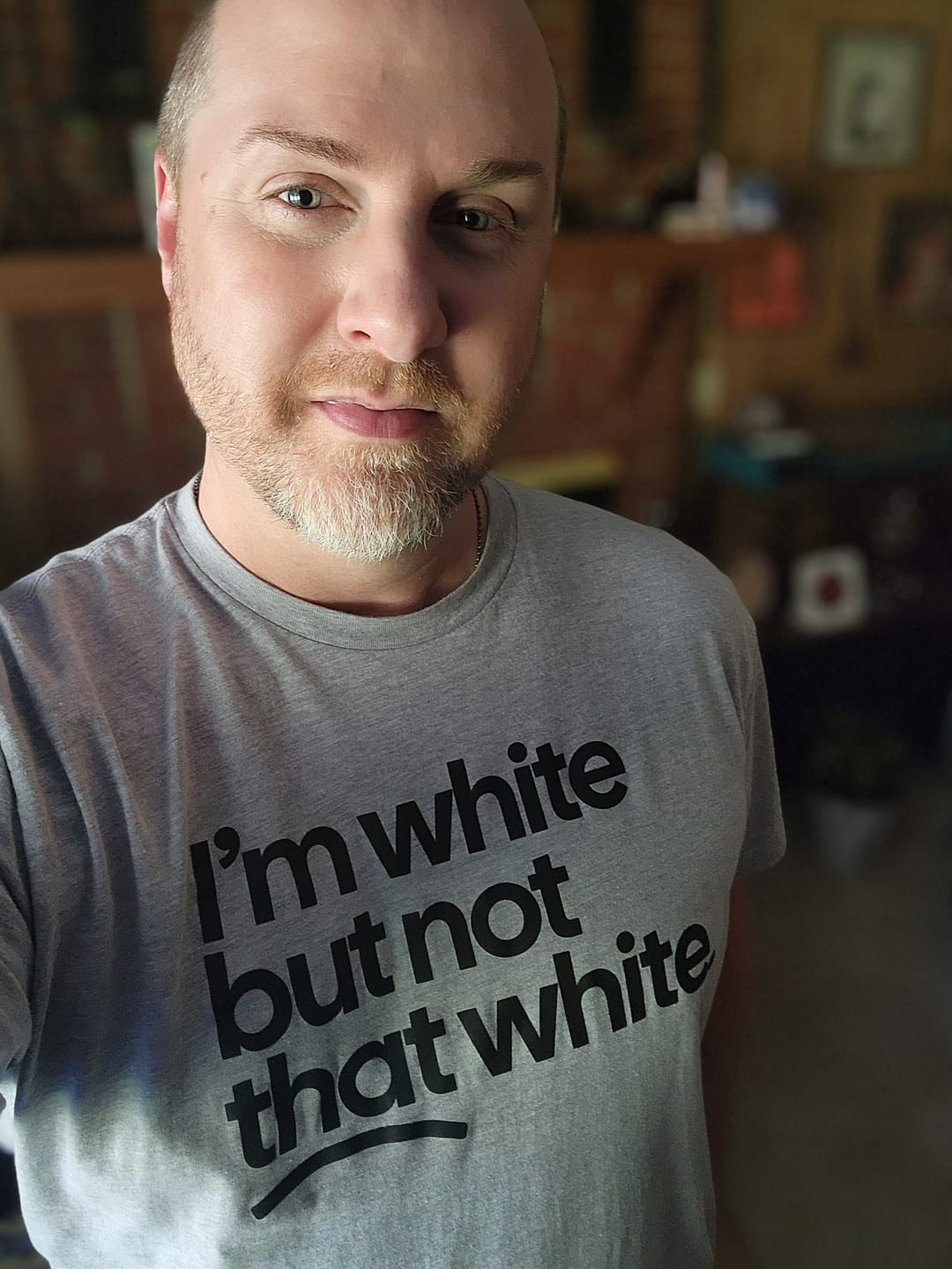 Customer photo review of I’m white but not that white Unisex Tee
